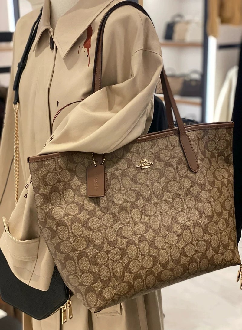 كوتش اوت ليت حقيبة توت Coach City من القماش المميز للنساء، حقيبة كتف كبيرة الحجم، متعددة الاستخدامات، بسعة كبيرة، حقيبة توت - Image 5